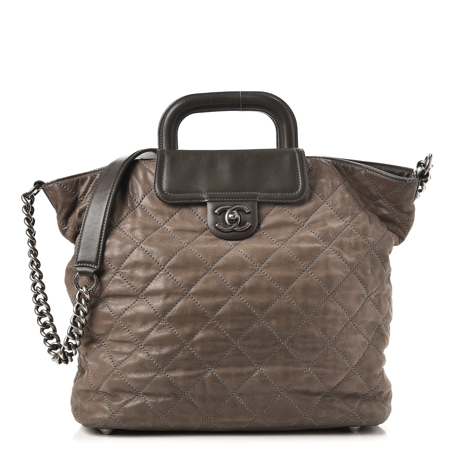 Iridescent Calfskin Quilted In The Mix Shopping Tote Dark Grey