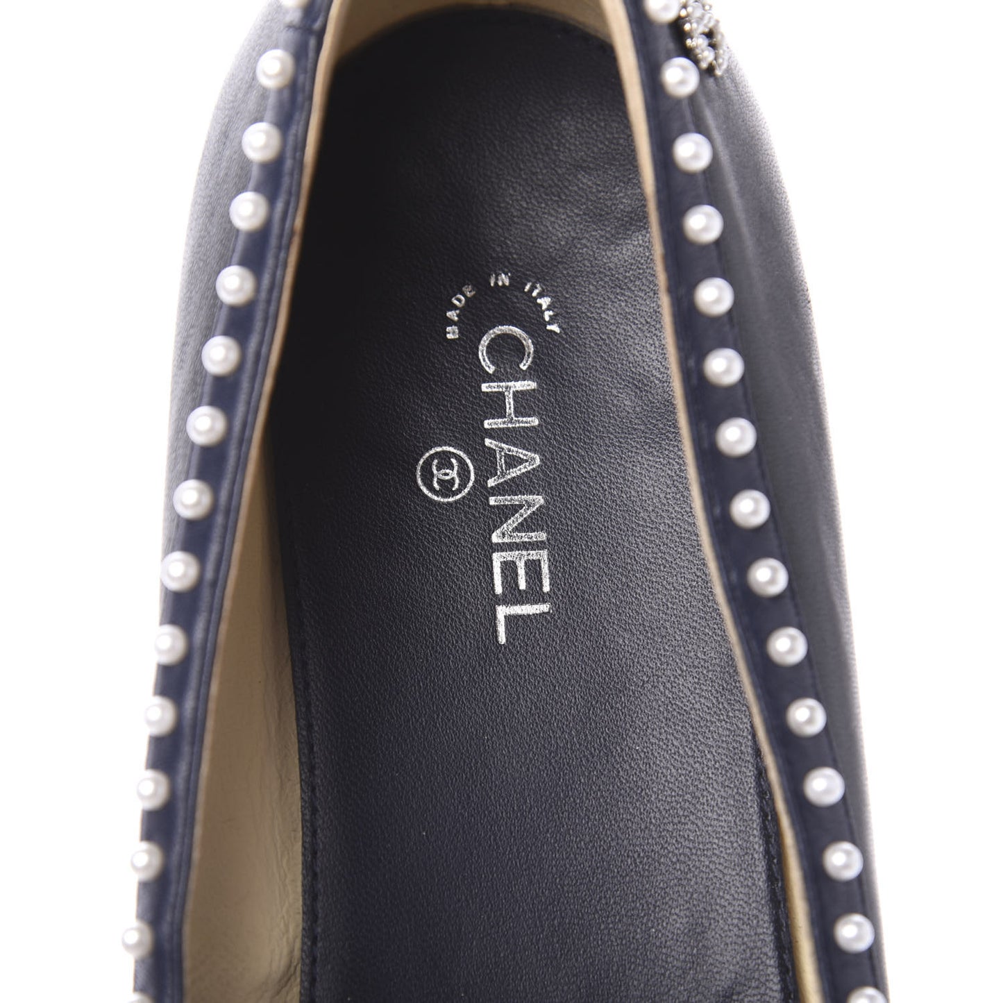 Lambskin Pearl Cap Toe CC Ballerina Flats 40 Black Navy