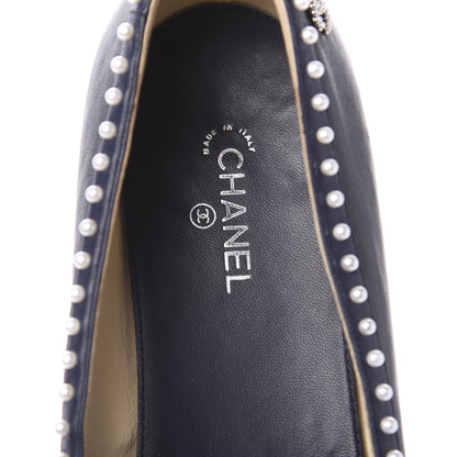 Chanel Lambskin Pearl Cap Toe CC Ballerina Flats 40 Black Navy 7 of 12