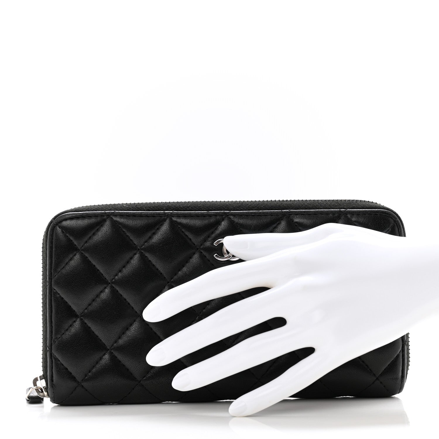 Chanel Lambskin Quilted Large Gusset Zip Around Wallet Black 2 of 11