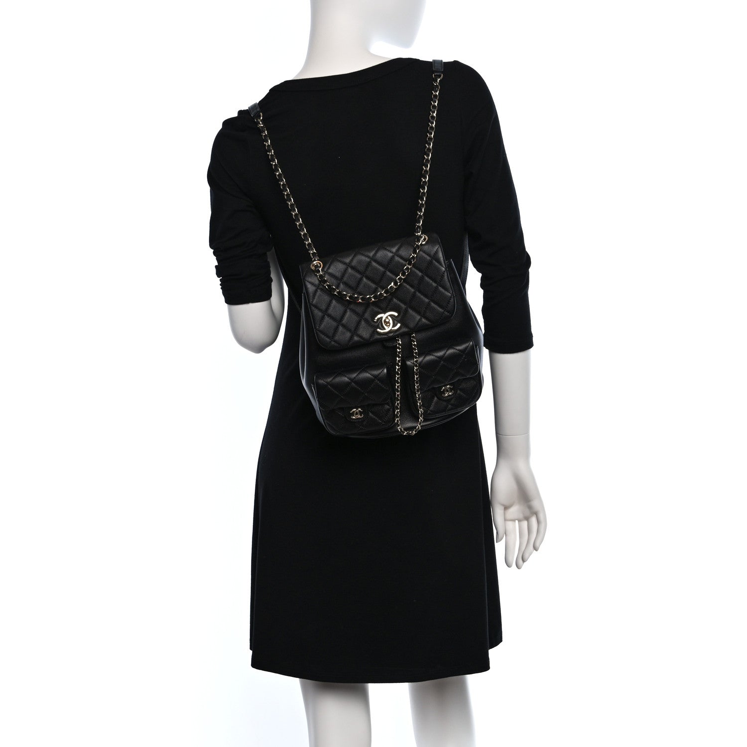 Chanel Calfskin Quilted Large Duma Pockets Drawstring Backpack Black 2 of 10