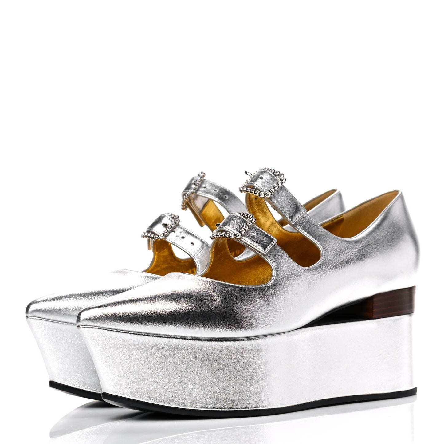Metallic Nappa Crystal Platform 38 Silver
