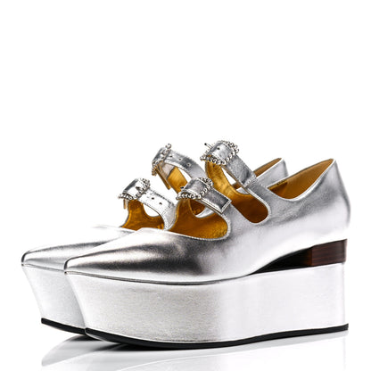 Gucci Metallic Nappa Crystal Platform 38 Silver 3 of 14