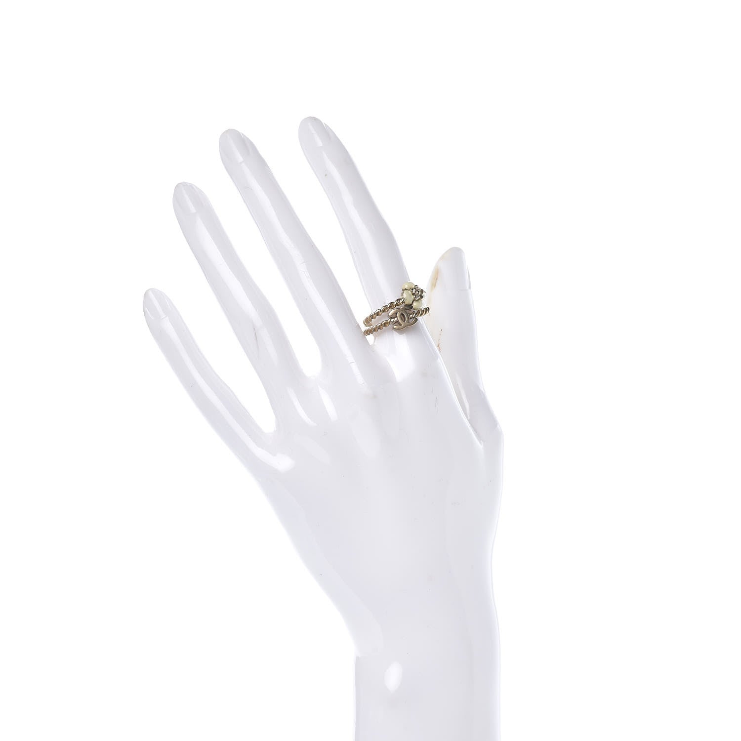 Chanel Enamel Camellia CC Ring Set of 2 6.25 4.75 Gold White 2 of 6