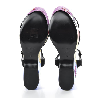 Saint Laurent Suede Glitter Calfskin Candy Love Platform Wedge Sandals 40 Black Multicolor 5 of 10