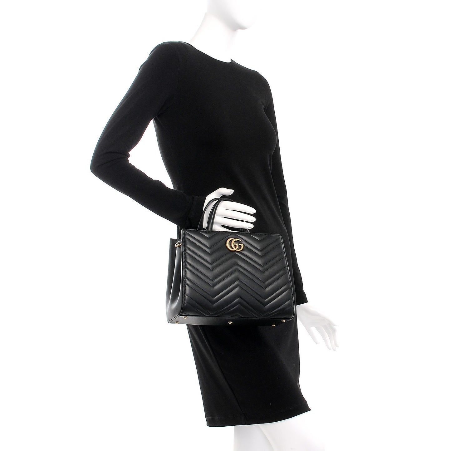 Calfskin Matelasse Small GG Marmont Tote Black