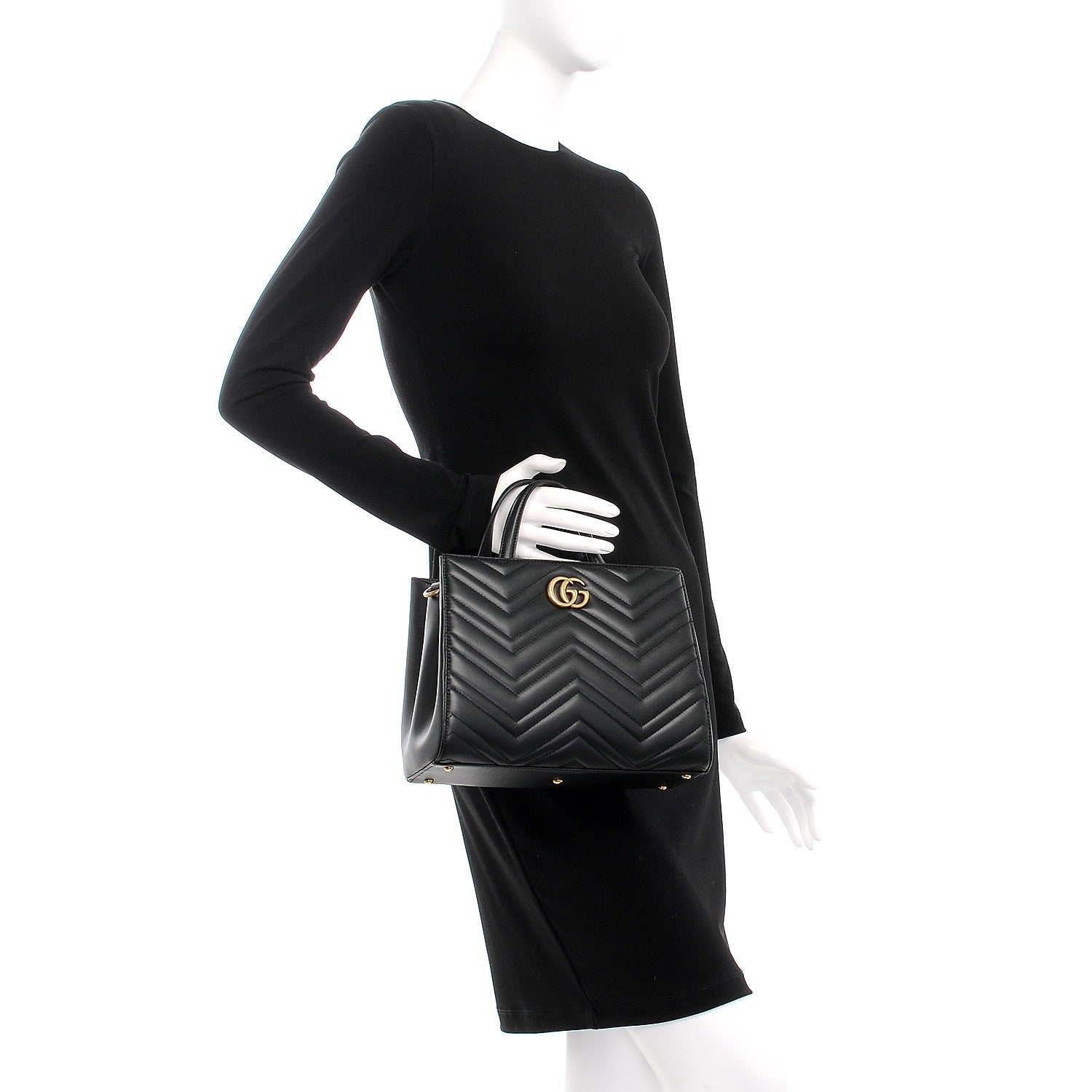 Gucci Calfskin Matelasse Small GG Marmont Tote Black 3 of 8