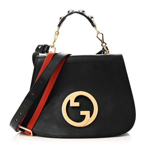 Roxy Calfskin Web Medium Studded Blondie Shoulder Flap Bag Black