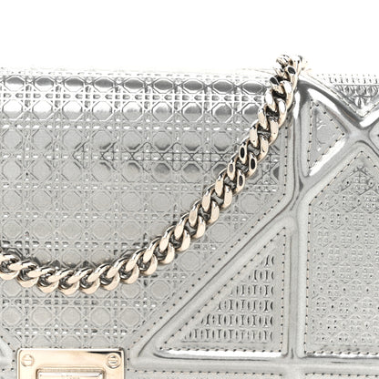 Christian Dior Metallic Patent Micro-Cannage Diorama Wallet on Chain Pouch Silver 8 of 13
