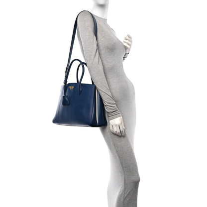 Prada Saffiano Cuir Calfskin Large Double Handle Bag Bluette White 2 of 10