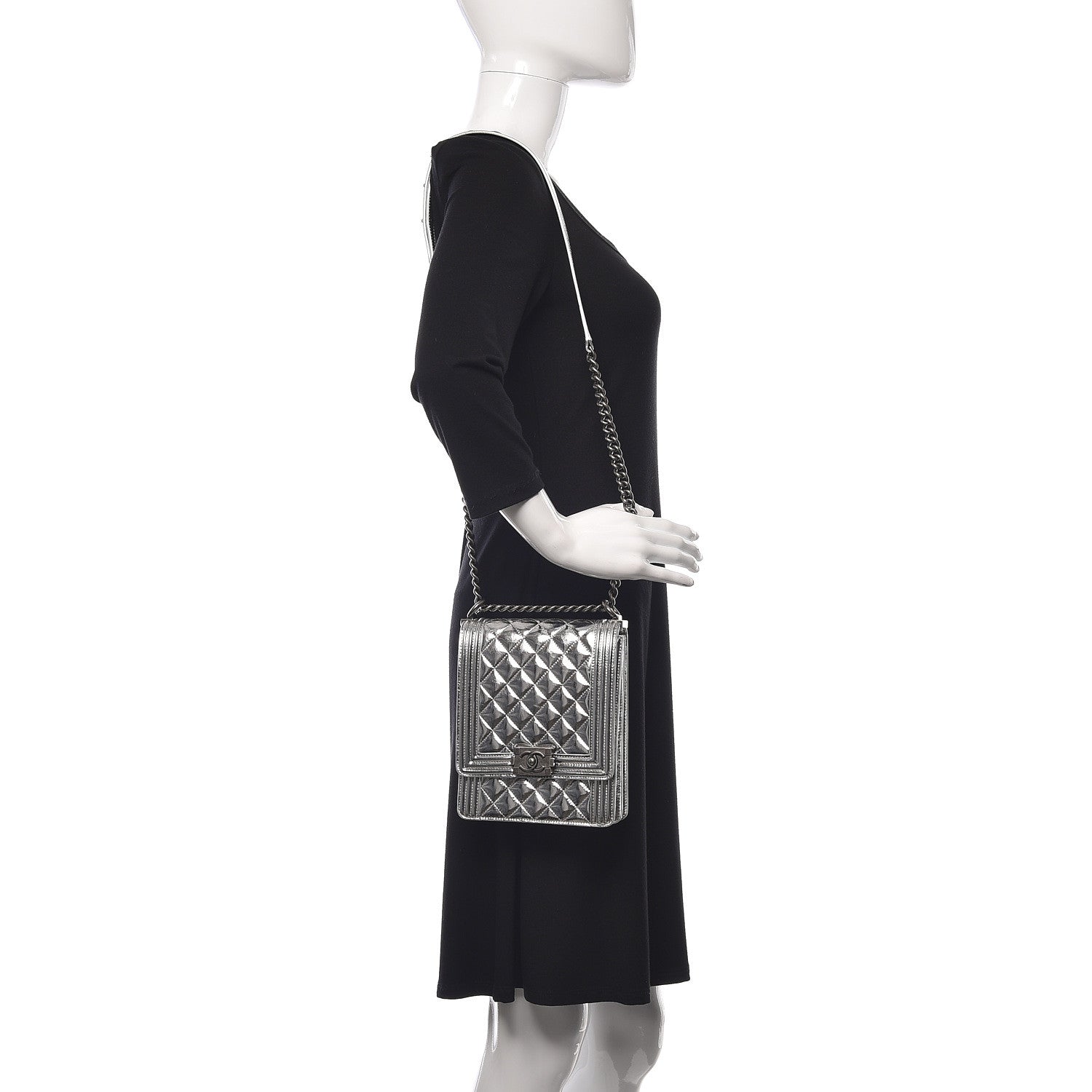 Chanel Metallic Goatskin Quilted North South Boy Flap Silver 2 of 11