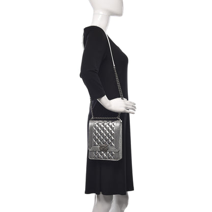 Chanel Metallic Goatskin Quilted North South Boy Flap Silver 2 of 11
