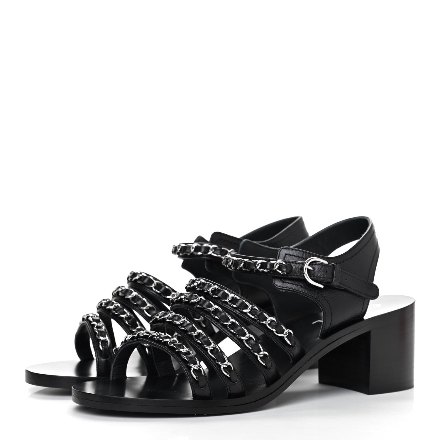 Chanel Calfskin Chain Sandals 37.5 Black 3 of 14