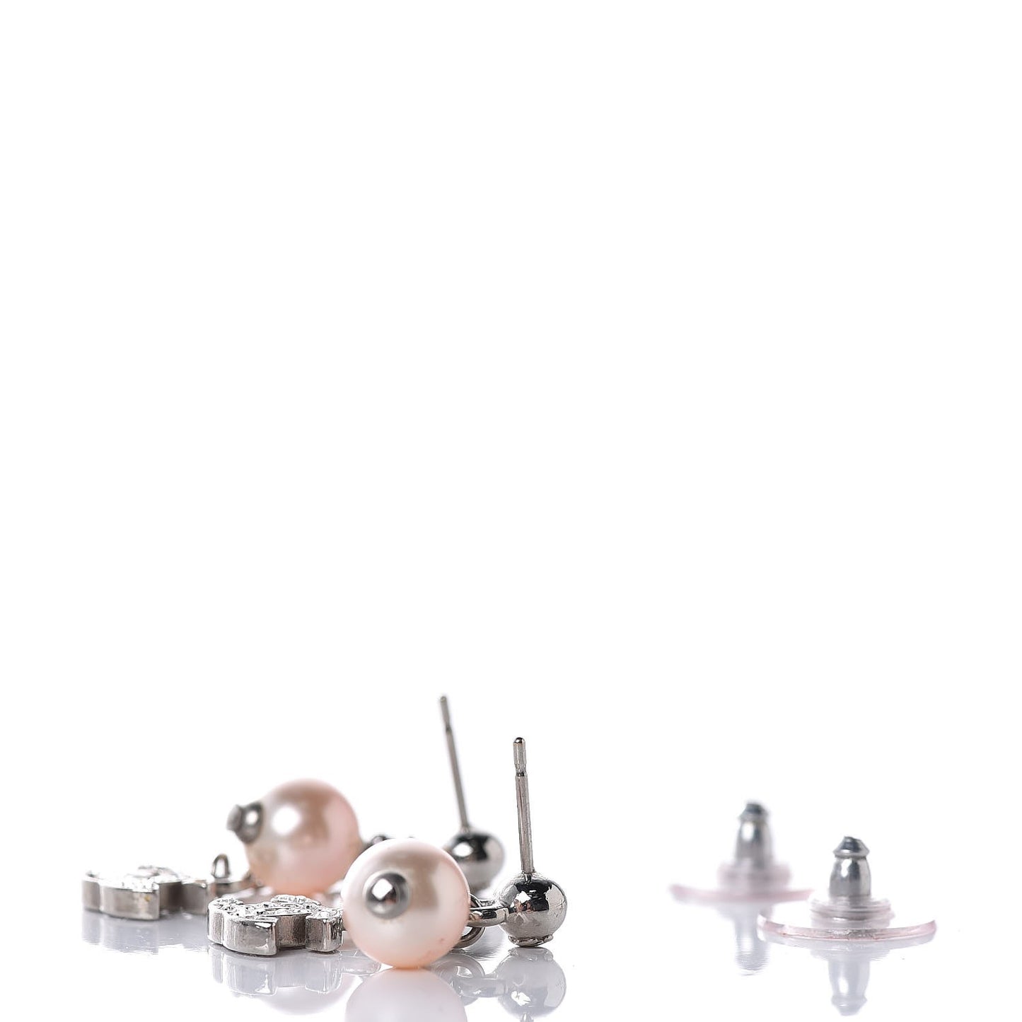 Crystal Pearl CC Drop Earrings Silver