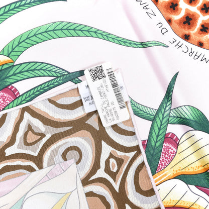 Hermes Silk La Marche Du Zambeze Scarf 90 Rose Pale Vert Jaune 2 of 6