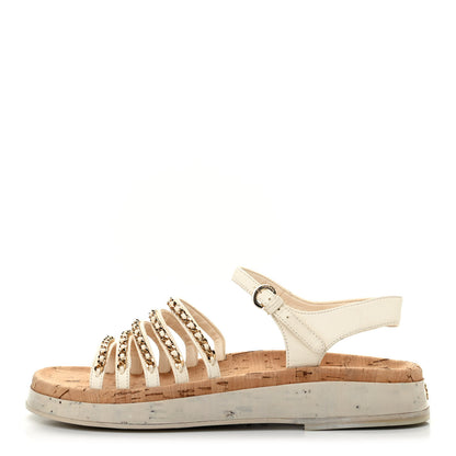 Chanel Lambskin Chain Platform Sandals 37 White 1 of 8
