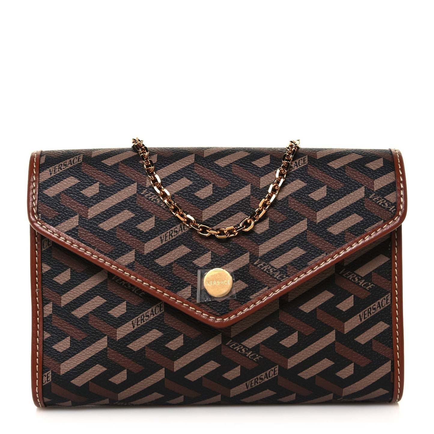 Coated Canvas La Greca Signature Wallet On Chain Black Caramel