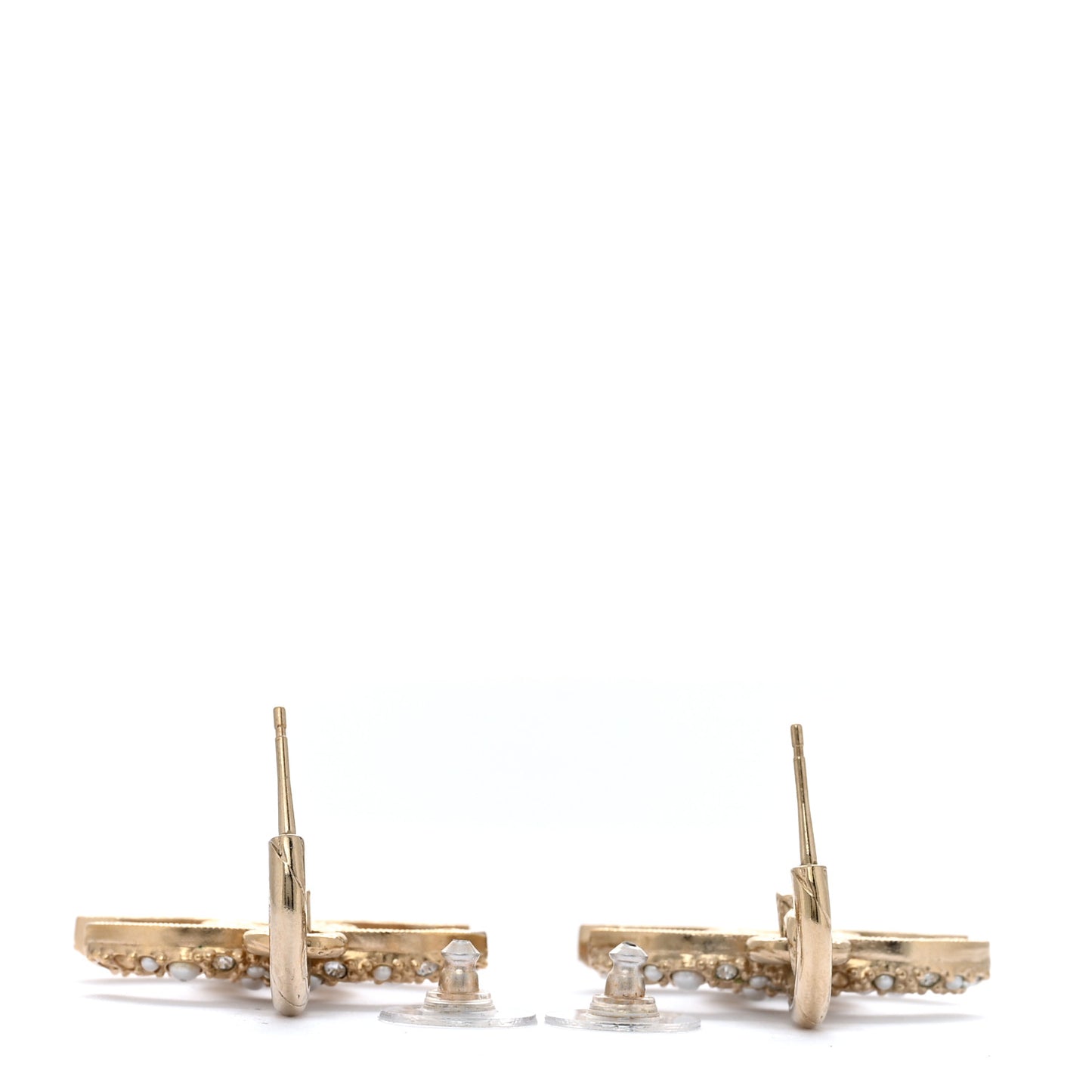 Crystal Pearls CC Drop Earrings Light Gold