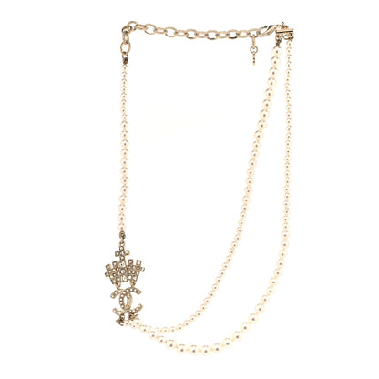 Chanel Pearl Crystal CC Crown Multi Strand Necklace Gold 3 of 6