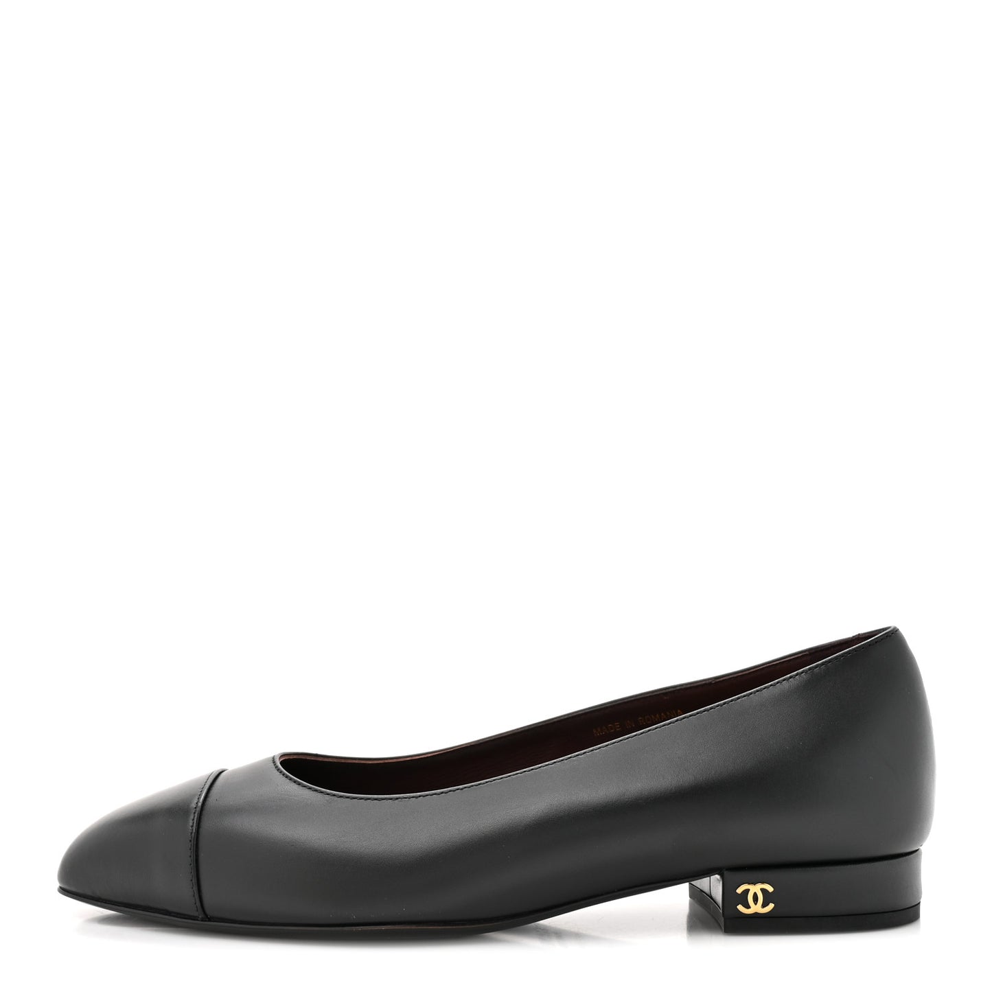 Lambskin Cap Toe CC Uniform Ballerina Flats 37.5 Black