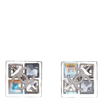 Chanel Transparent Resin Iridescent Crystal CC Cube Earrings Silver 1 of 5
