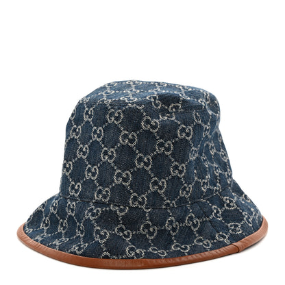 Gucci Washed Jacquard Denim Nappa GG Monogram Oscar Bucket Hat M Denim Cuir 3 of 9
