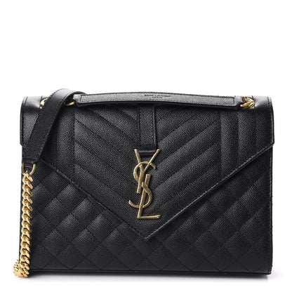Saint Laurent Grain De Poudre Textured Mixed Matelasse Triquilt Medium Monogram Satchel Black 1 of 11