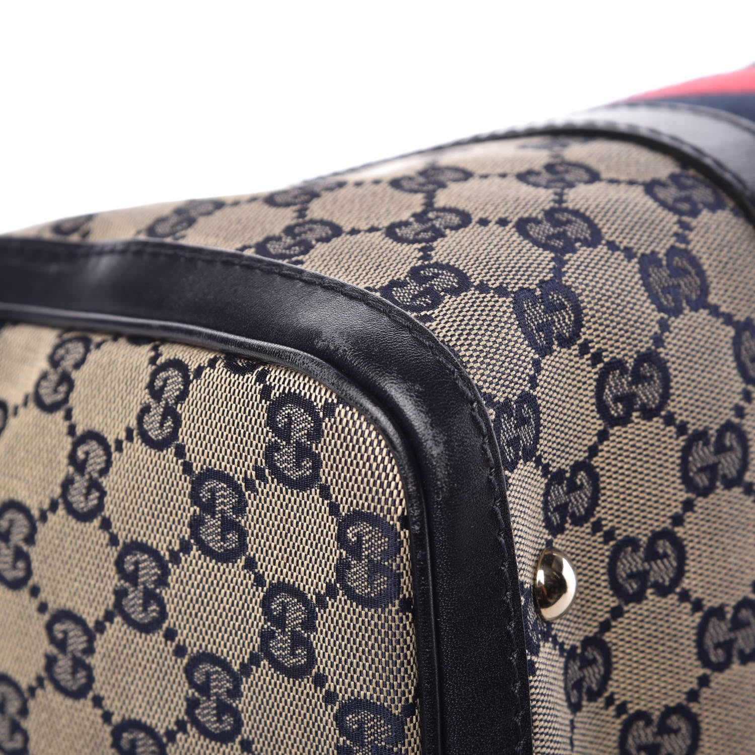 Gucci Monogram Selleria Calfskin Vintage Web Medium Boston Beige Blue 13 of 14