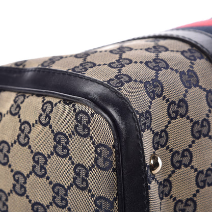 Gucci Monogram Selleria Calfskin Vintage Web Medium Boston Beige Blue 13 of 14