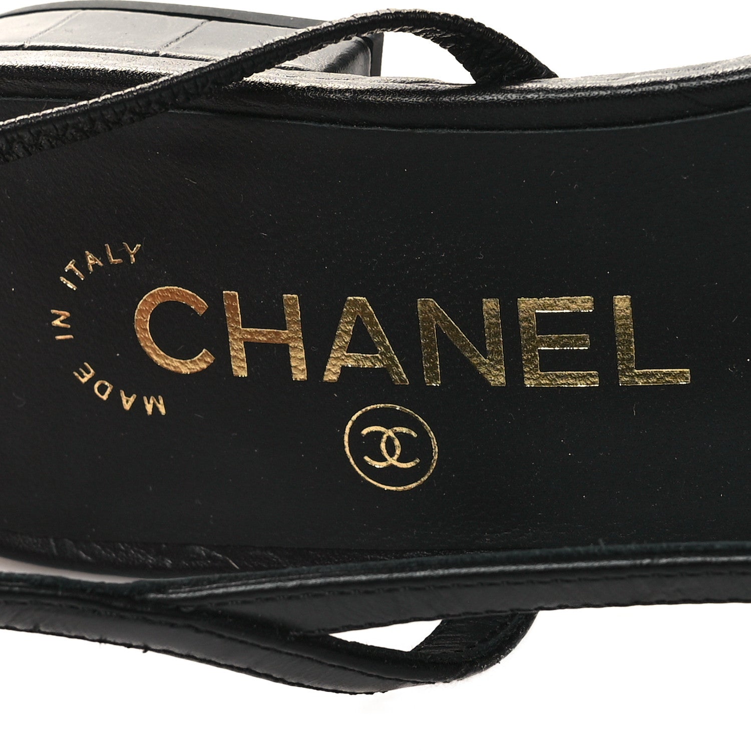 Chanel Calfskin Crocodile Embossed Patent Cap Toe CC Slingback Flats 38 Black 8 of 9