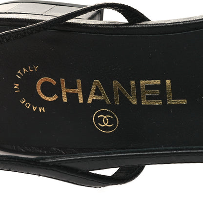 Chanel Calfskin Crocodile Embossed Patent Cap Toe CC Slingback Flats 38 Black 8 of 9