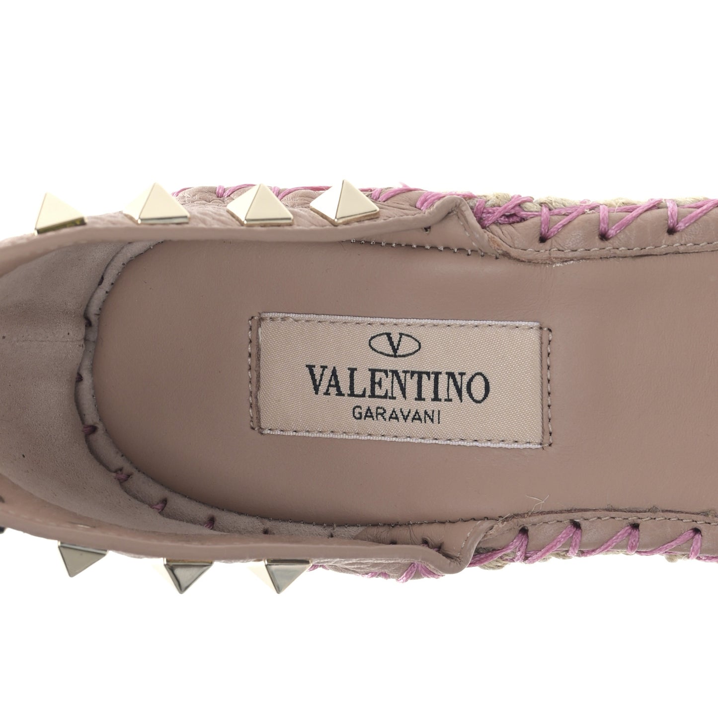 Grained Calfskin Rockstud Ankle Strap Espadrille 15/105mm Wedge Sandals 35 Rose Cannelle Natural