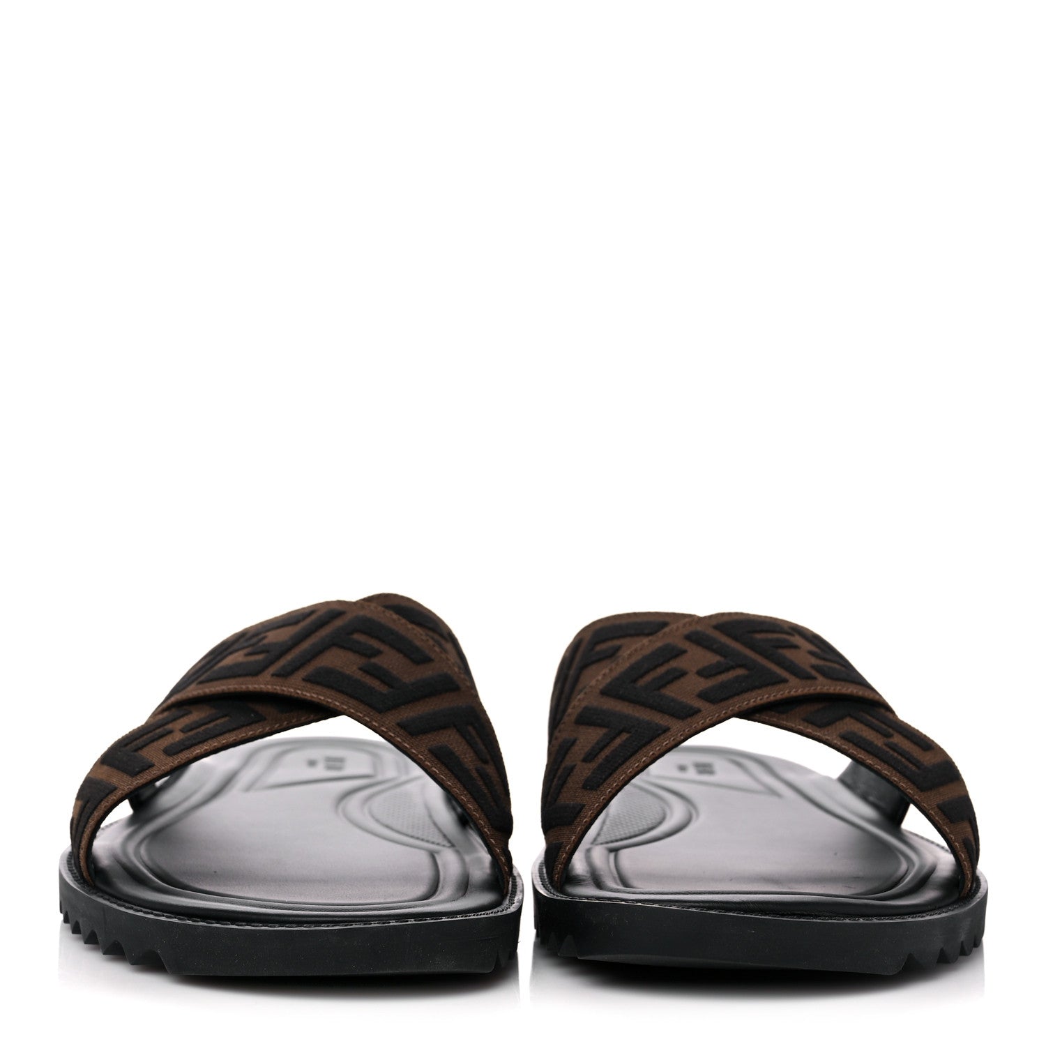 Fendi Fabric Rubber Macro FF Embroidered Mens Crisscross Slide Sandals 9 Maya Black 2 of 9