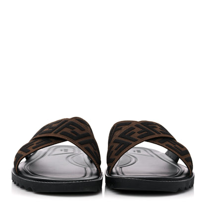 Fendi Fabric Rubber Macro FF Embroidered Mens Crisscross Slide Sandals 9 Maya Black 2 of 9