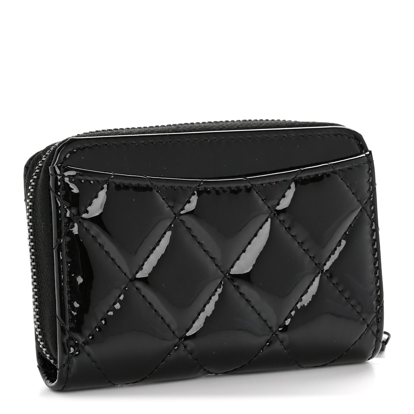 Patent Calfskin Quilted Zip Coin Purse Wallet So Black