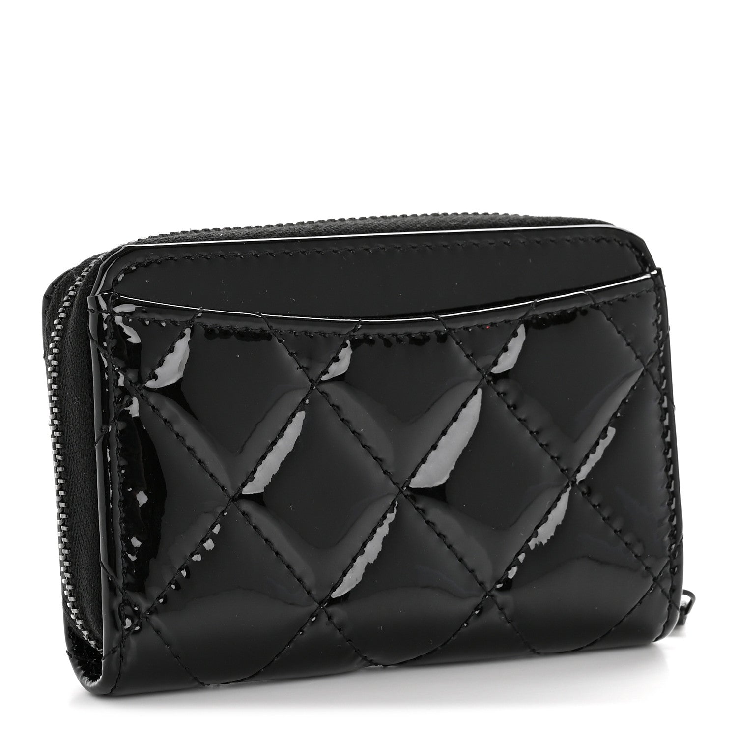 Chanel Patent Calfskin Quilted Zip Coin Purse Wallet So Black 3 of 9