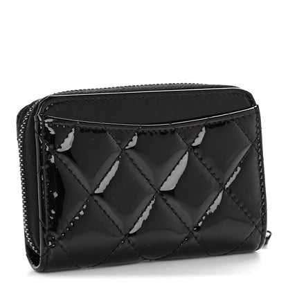Chanel Patent Calfskin Quilted Zip Coin Purse Wallet So Black 3 of 9