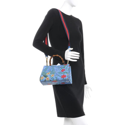 Gucci Calfskin Bamboo Web New Flora Mini Nymphaea Top Handle Bag Azure 2 of 8