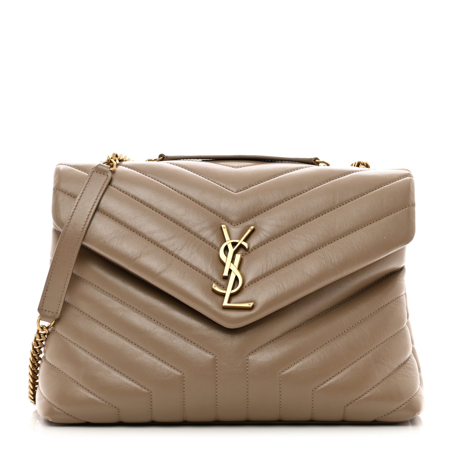 Calfskin Y Quilted Monogram Medium Loulou Chain Satchel Dark Beige