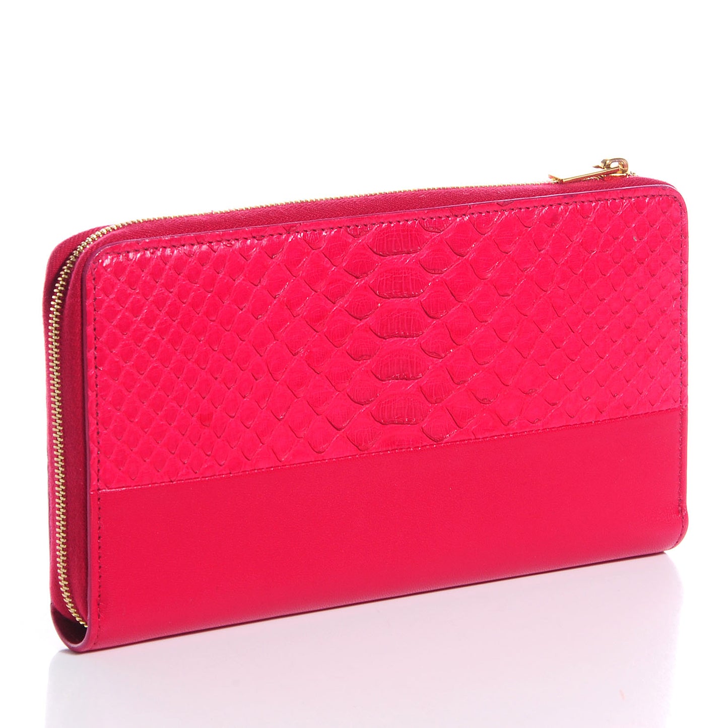 Python Lambskin Large Zip Around Multifunction Wallet Fuchsia