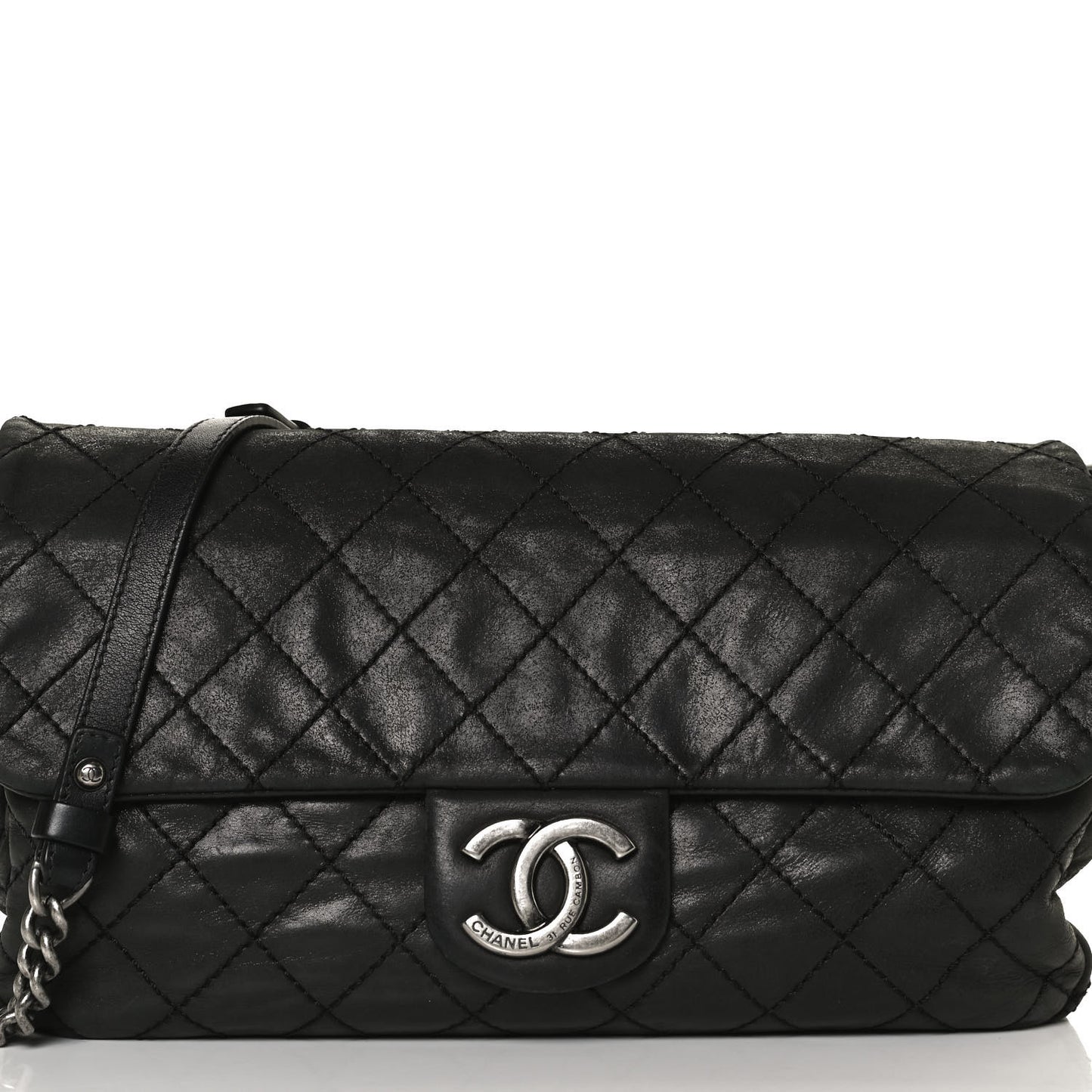 Iridescent Calfskin Large Coco Daily Flap Black