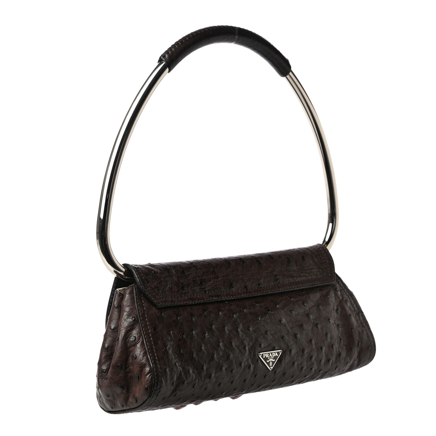 Prada Ostrich Beaded Bag Brown 2 of 23
