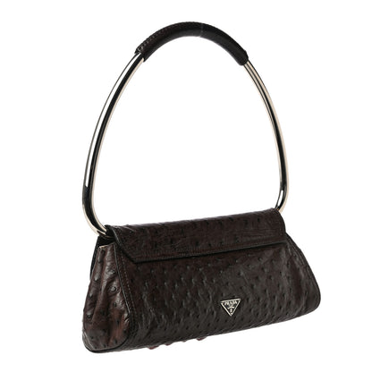 Prada Ostrich Beaded Bag Brown 2 of 23