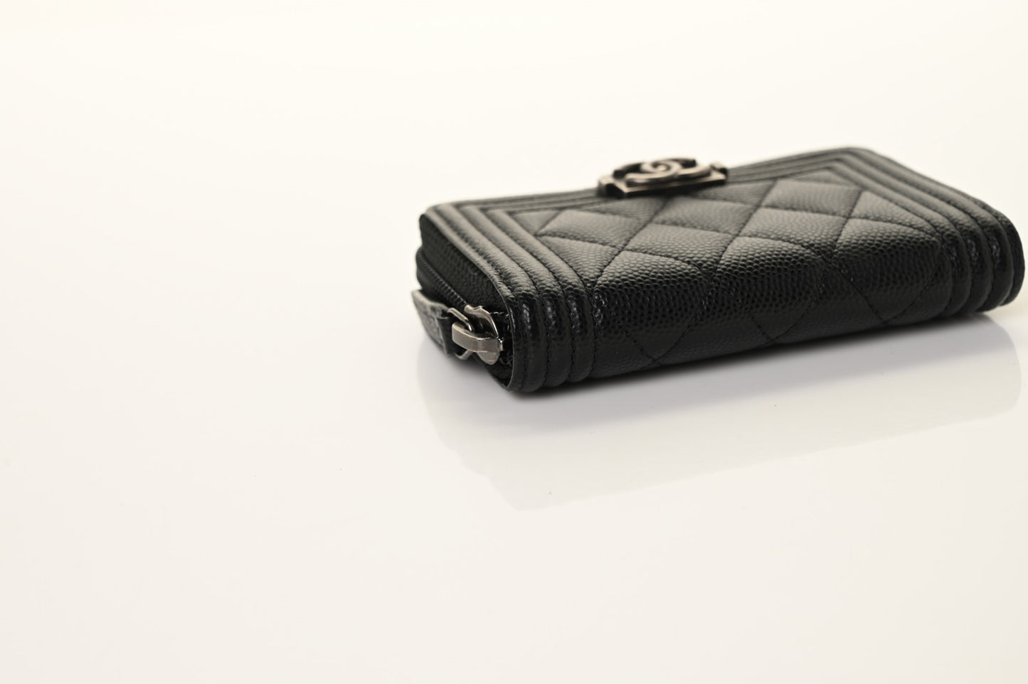 Caviar Quilted Boy Zip Around Coin Purse Wallet Black