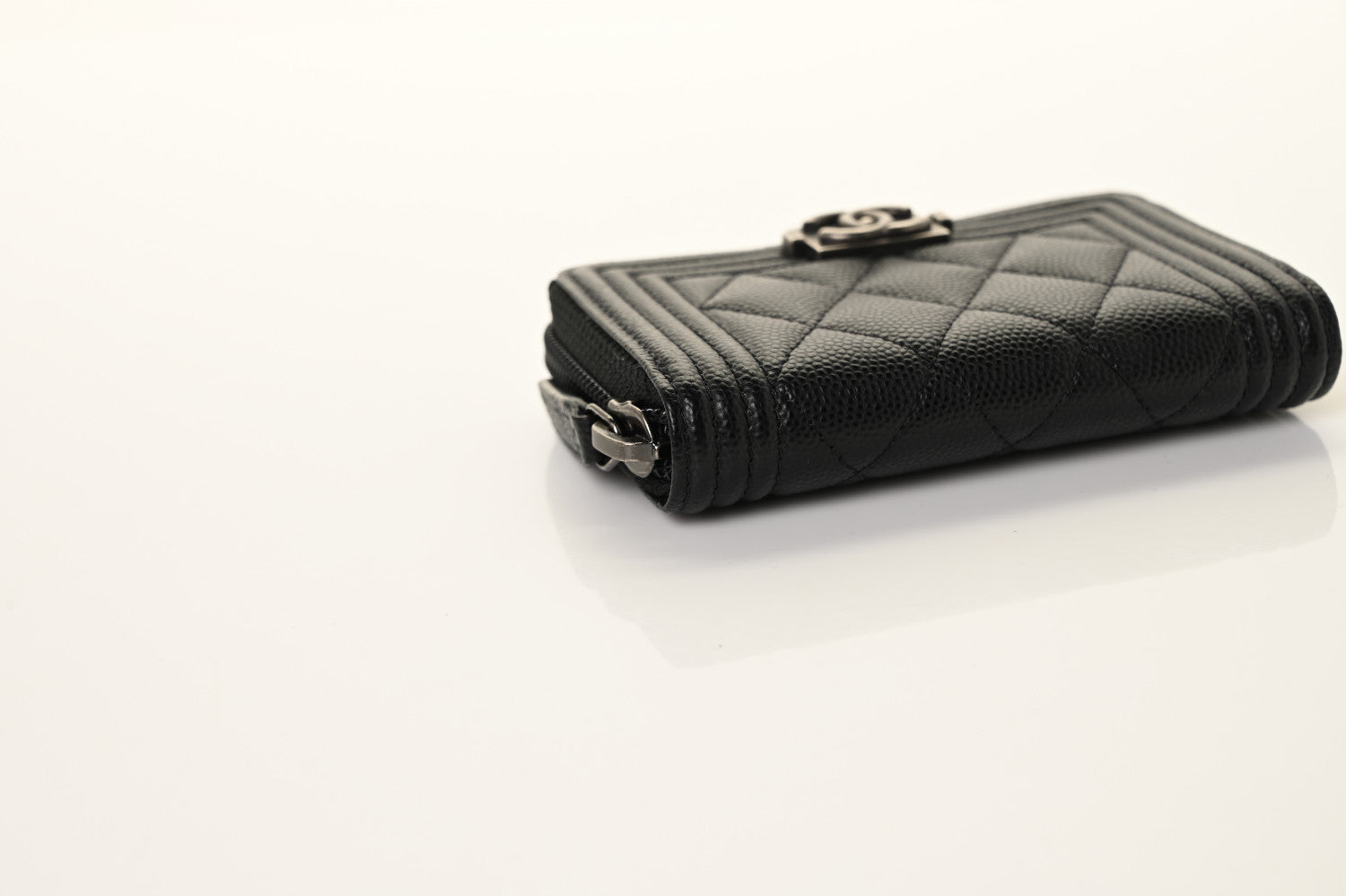 Chanel Caviar Quilted Boy Zip Around Coin Purse Wallet Black 16 of 20