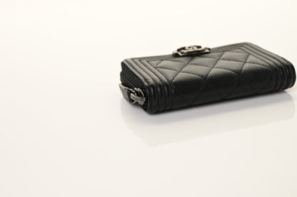 Chanel Caviar Quilted Boy Zip Around Coin Purse Wallet Black 16 of 20