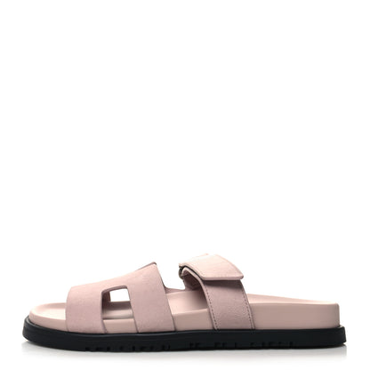 Hermes Suede Goatskin Womens Chypre Sandals 38.5 Rose Porcelaine 1 of 8