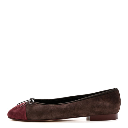 Chanel Suede Calfskin Cap Toe CC Ballerina Flats 40 Dark Brown Burgundy 1 of 9