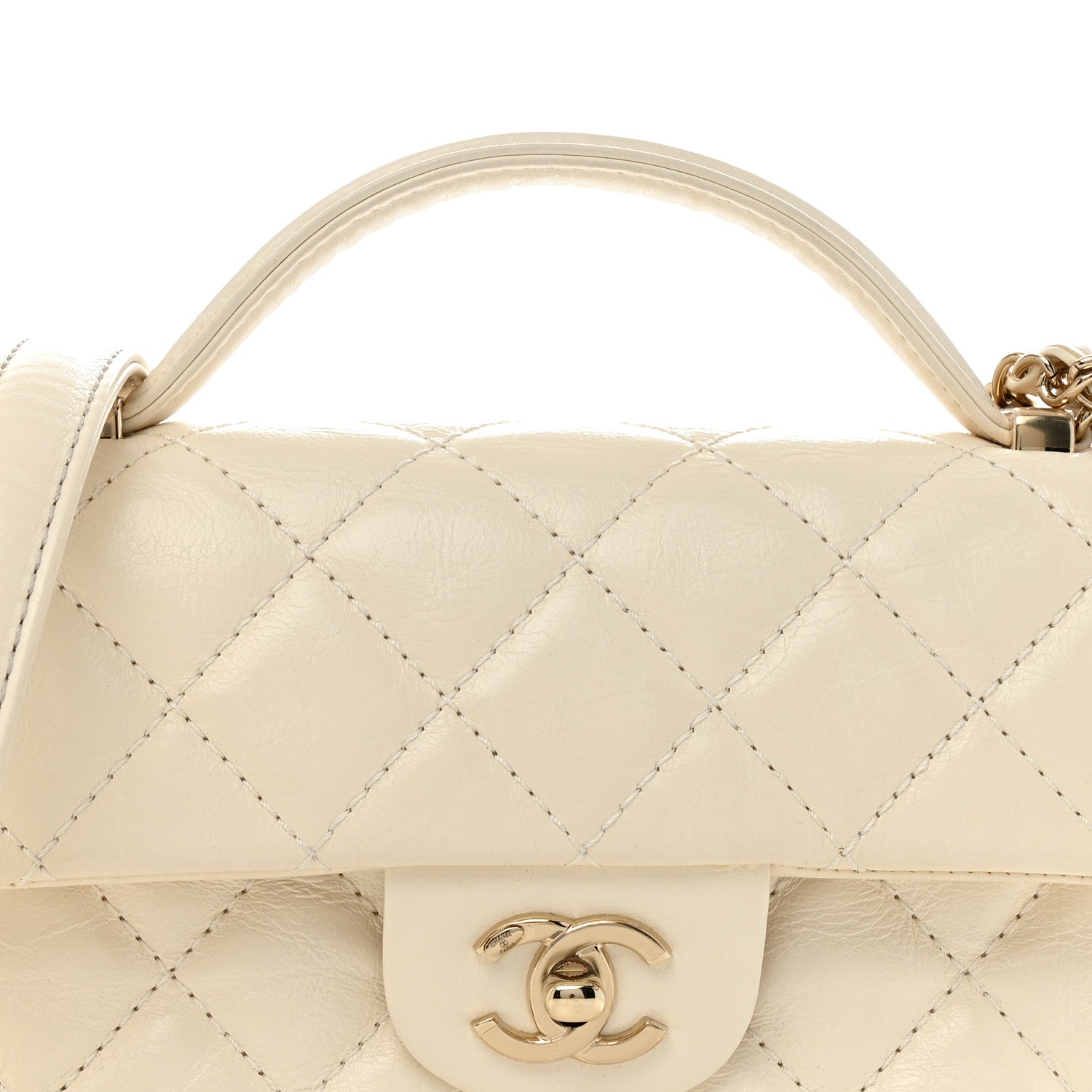 Chanel Shiny Crumpled Calfskin Quilted Top Handle Flap White 8 of 14