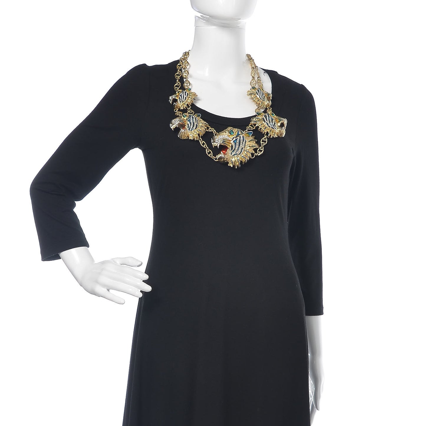Metal Crystal Enamel Rajah Chain Necklace Gold Blue
